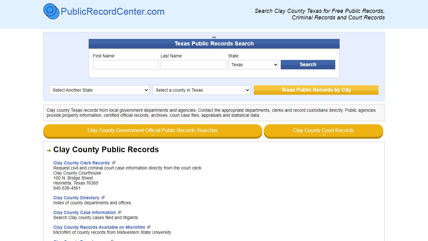 Clay County Texas Free Public Records - Court Records - Criminal Records