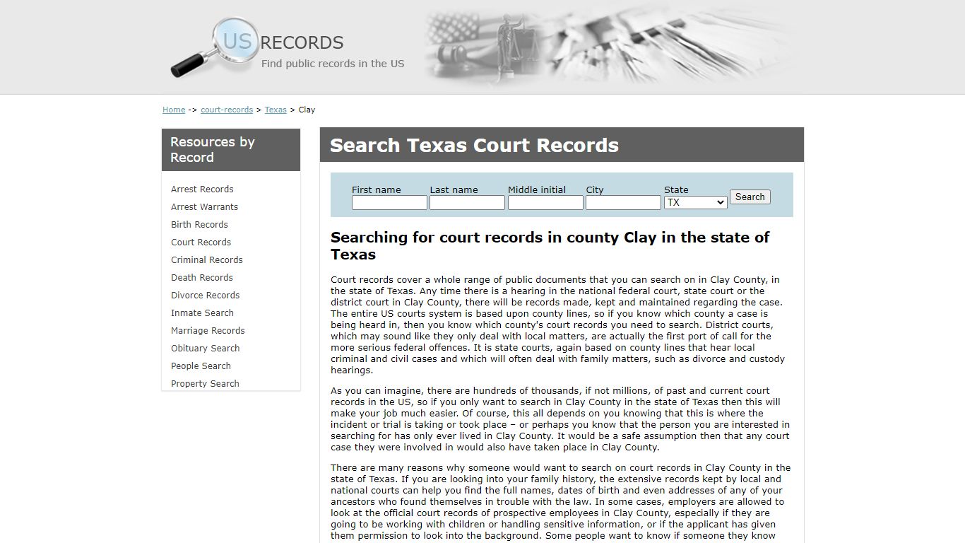 Search Court Records Clay Texas | US Records