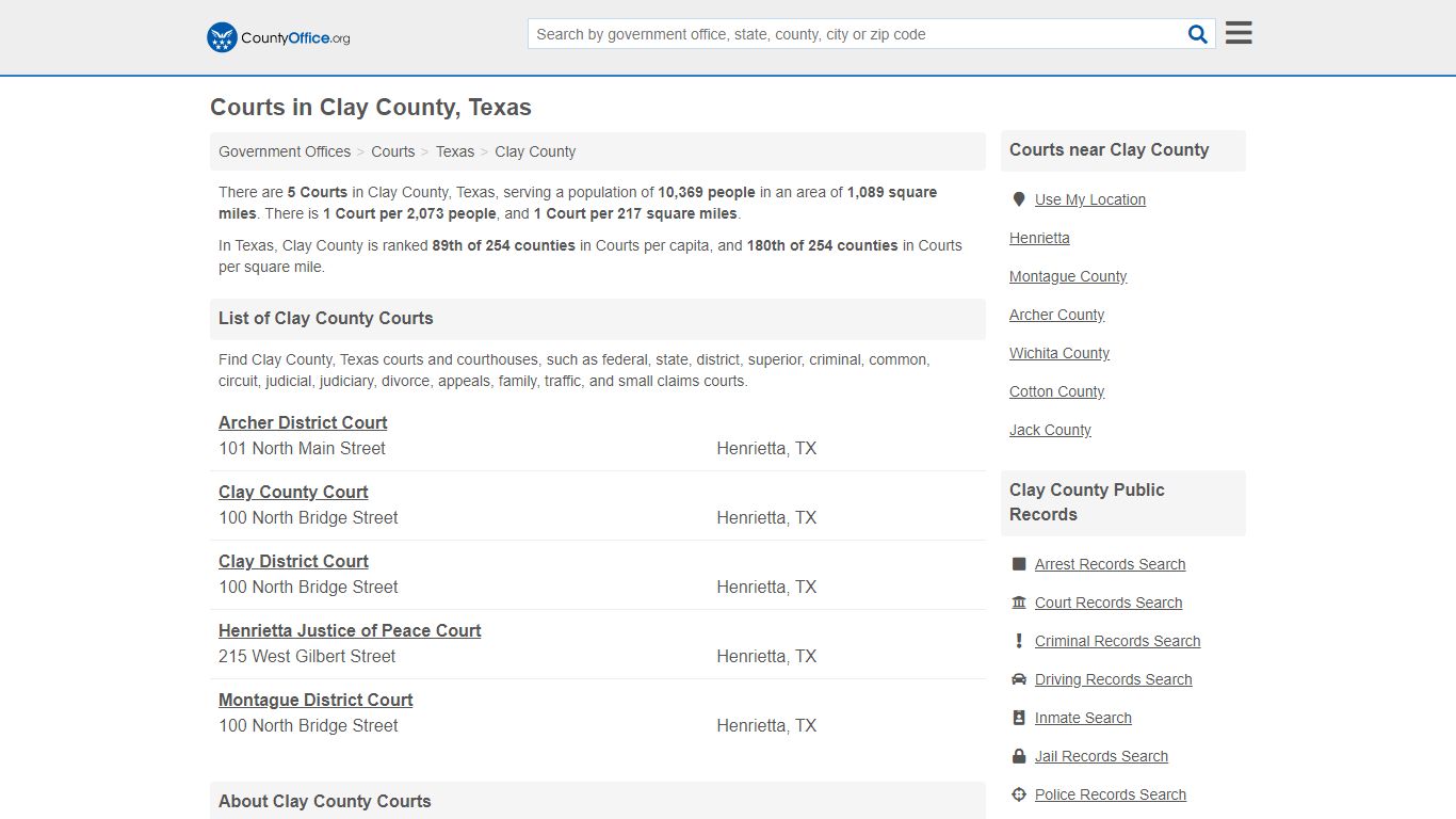Courts - Clay County, TX (Court Records & Calendars)